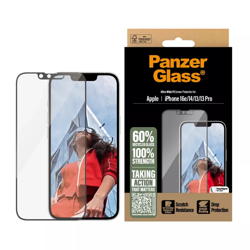 Pellicola protettiva PanzerGlass ® per display iPhone 17e | 16e | 14 | 13 | 13 Pro | Ultra-Wide Fit con EasyAligner