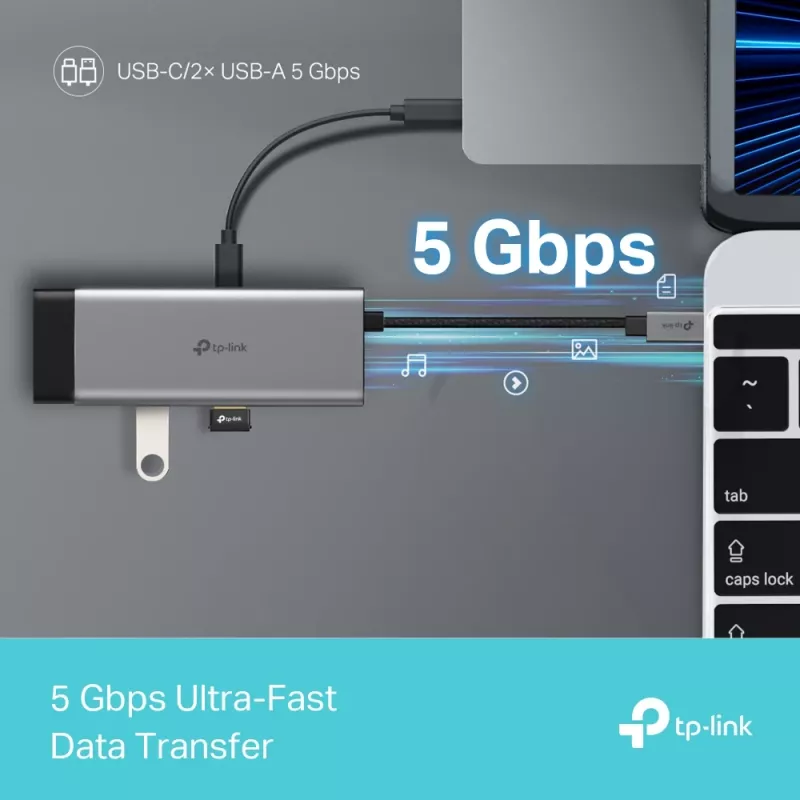 TP-Link UH5020C hub USB-C a 5 porte, HDMI 4K@60Hz, 100 W Power Delivery, 1x USB-C, 2x USB-A, 5 Gbps, alluminio, grigio