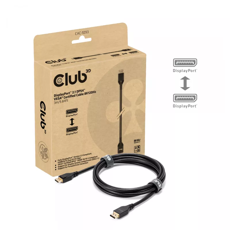 CLUB3D DisplayPort™ 2.1 DP54™ Cavo certificato VESA® 8K120Hz 3m/ 9.84ft