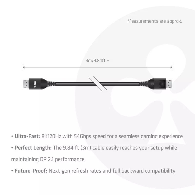 CLUB3D DisplayPort™ 2.1 DP54™ Cavo certificato VESA® 8K120Hz 3m/ 9.84ft