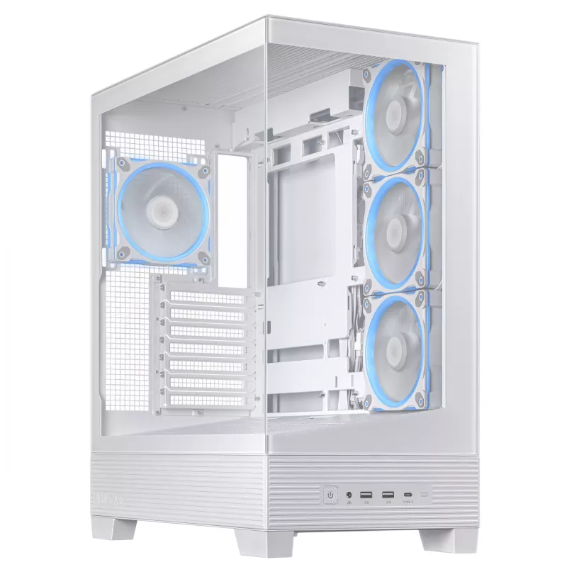Case PC ASUS A31 Plus TG ARGB WHITE Midi Tower — ATX, vetro temperato, ARGB, 3x120mm + 1x120mm ventole, GPU 38 cm, dissipatore CPU 165 mm