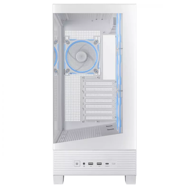 Case PC ASUS A31 Plus TG ARGB WHITE Midi Tower — ATX, vetro temperato, ARGB, 3x120mm + 1x120mm ventole, GPU 38 cm, dissipatore CPU 165 mm