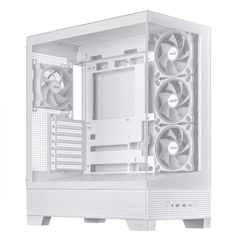 Case PC ASUS A31 Plus TG ARGB WHITE Midi Tower — ATX, vetro temperato, ARGB, 3x120mm + 1x120mm ventole, GPU 38 cm, dissipatore CPU 165 mm