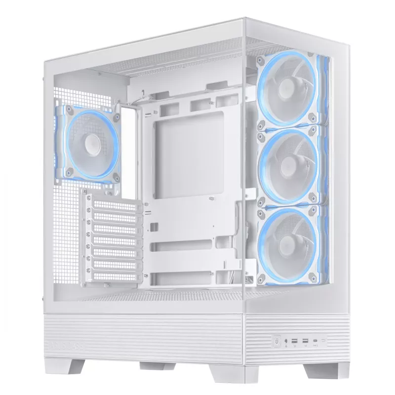 Case PC ASUS A31 Plus TG ARGB WHITE Midi Tower — ATX, vetro temperato, ARGB, 3x120mm + 1x120mm ventole, GPU 38 cm, dissipatore CPU 165 mm