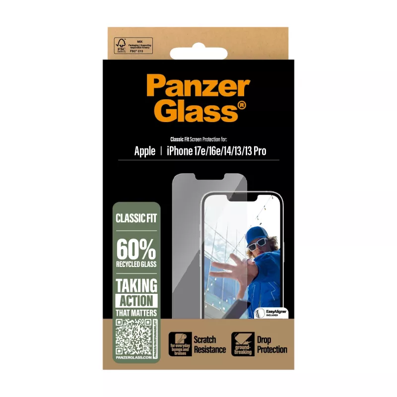 PanzerGlass ® Pellicola protettiva per display iPhone 17e | 16e | 14 | 13 | 13 Pro | Classic Fit con EasyAligner