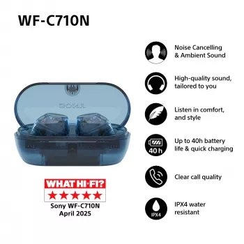 Headset Sony WFC710NL.CE7 auricolari in-ear true wireless, Bluetooth 5.3, ANC, IPX4, 8,5/12 ore di riproduzione, blu vetro