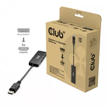 Hub CLUB3D DisplayPort™ su Triple HDMI™ 8K60Hz, DisplayPort, HDMI, 2.1b/1.4a, 13,5 Mbit/s, 120 Hz, 3840 x 2160, 7680 x 4320