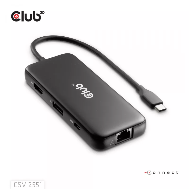 Dock portatile CLUB3D 8-1 USB Type-C® 10Gbps su HDMI™ e DisplayPort™ 8K30Hz PD max. 100Watt