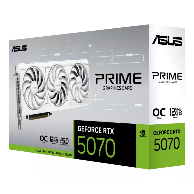 Scheda grafica ASUS GeForce RTX 5070 12 GB GDDR7, PCIe 5.0, 192-bit, bianca, 3 ventole