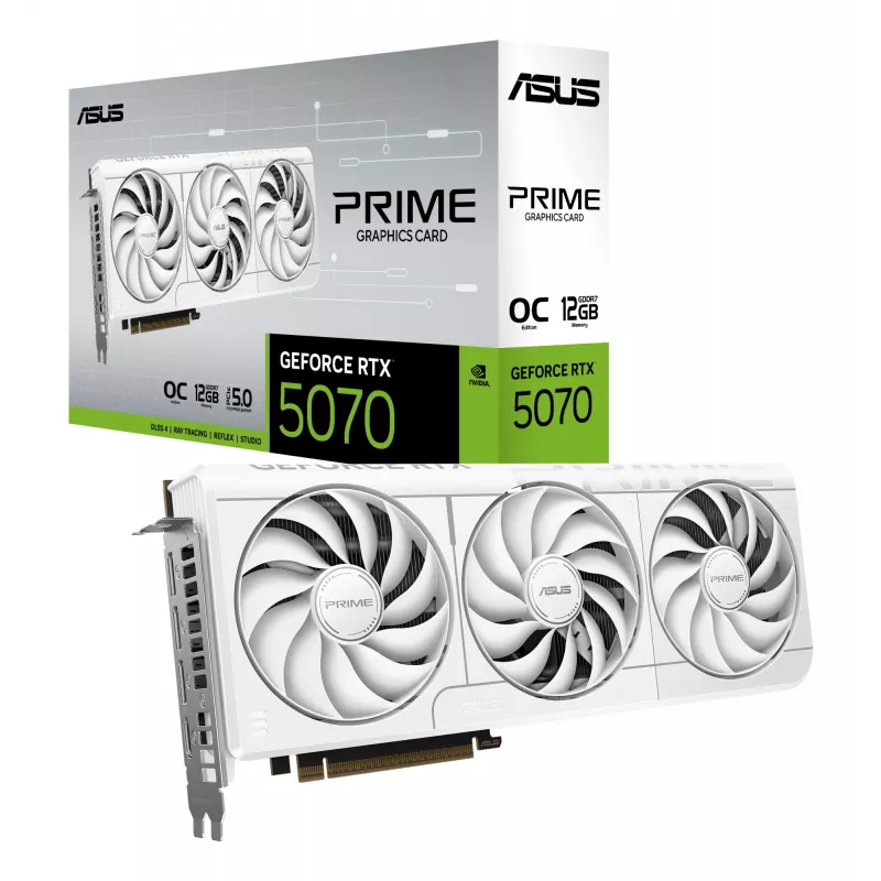 Scheda grafica ASUS GeForce RTX 5070 12 GB GDDR7, PCIe 5.0, 192-bit, bianca, 3 ventole