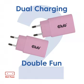 CLUB3D caricabatterie USB C 2 pezzi 30 Watt bianco, per interni, AC, rosa