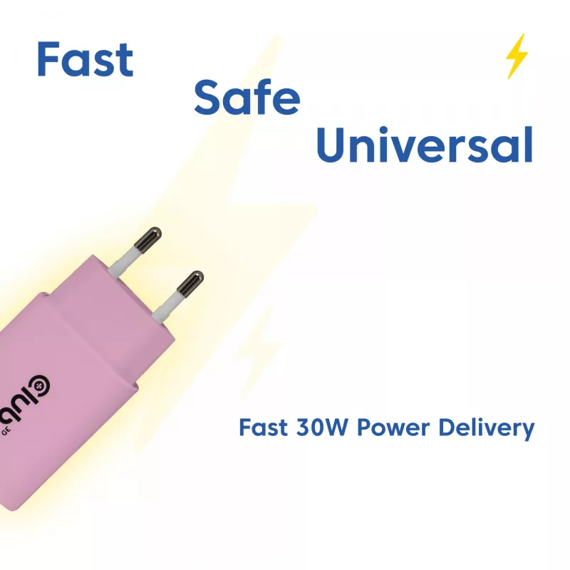 CLUB3D caricabatterie USB C 2 pezzi 30 Watt bianco, per interni, AC, rosa