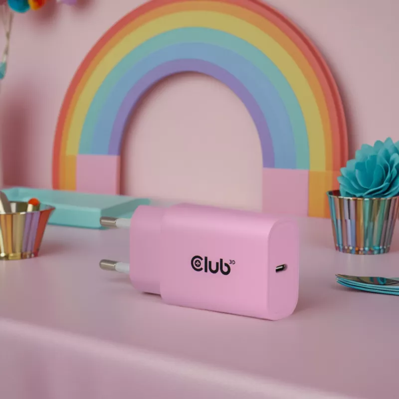 CLUB3D caricabatterie USB C 2 pezzi 30 Watt bianco, per interni, AC, rosa