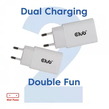 Caricabatterie USB‑C confezione da 2 CLUB3D CAC-3020, 30 W totali, bianco