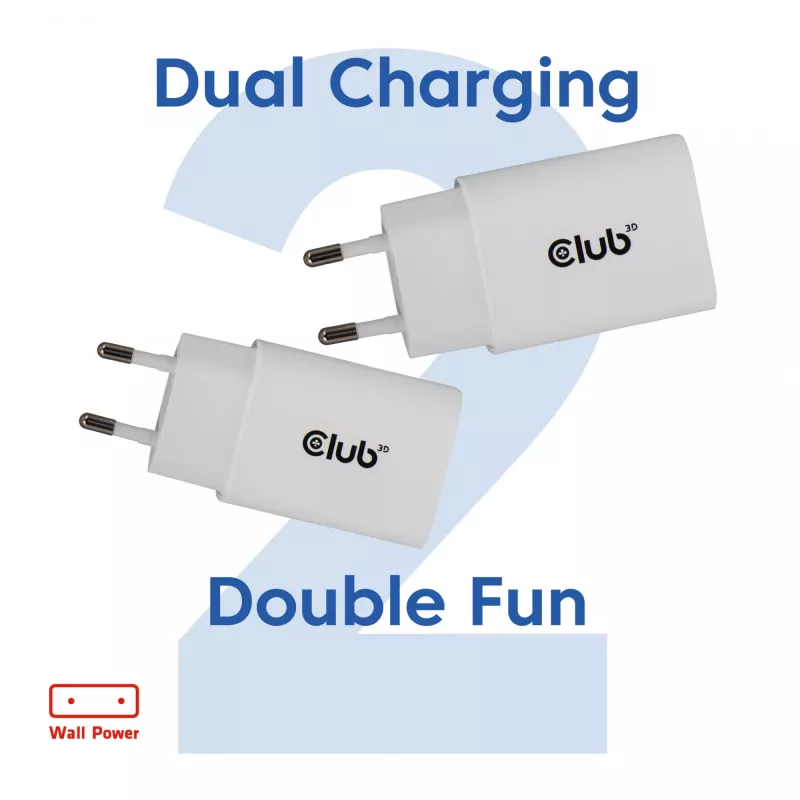 Caricabatterie USB‑C confezione da 2 CLUB3D CAC-3020, 30 W totali, bianco