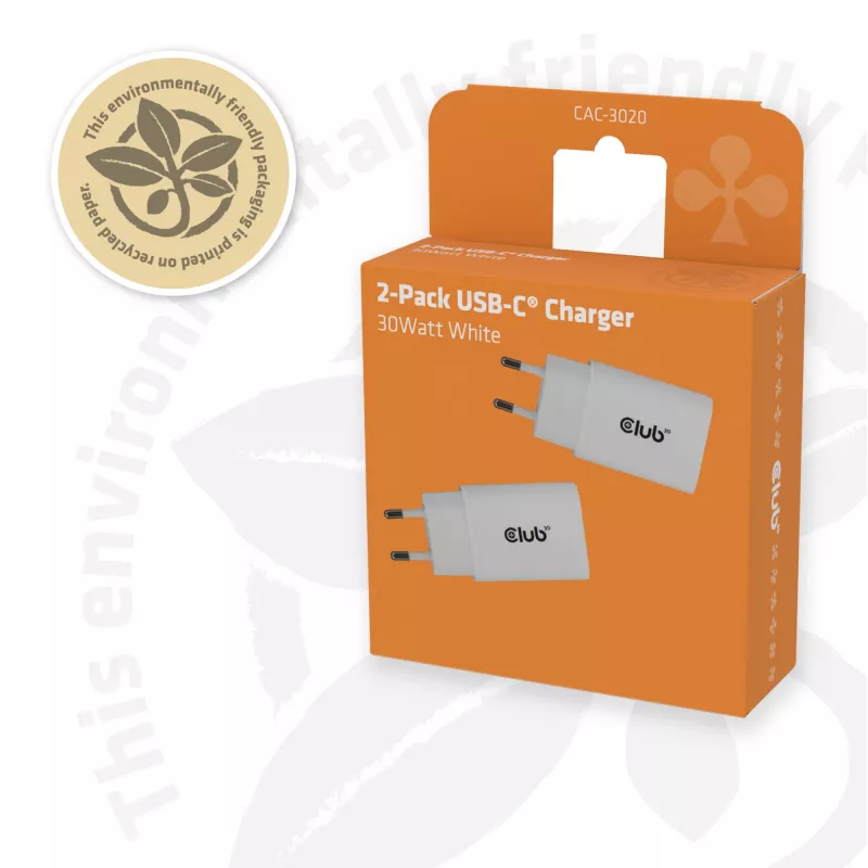 Caricabatterie USB‑C confezione da 2 CLUB3D CAC-3020, 30 W totali, bianco