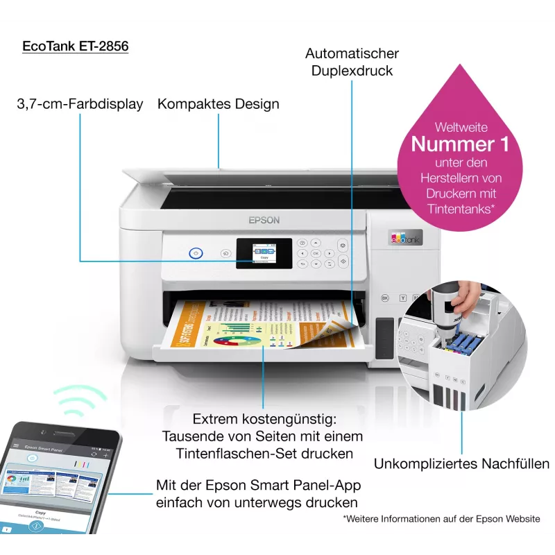 Epson EcoTank ET-2856 Stampante a getto d'inchiostro A4 5760 x 1440 DPI 33 ppm Wi-Fi
