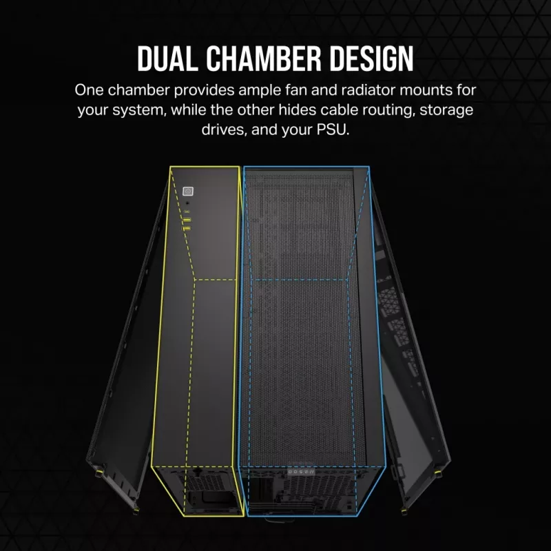 CORSAIR Case per PC - Mid-Tower - 2500x Dual Chamber - nero