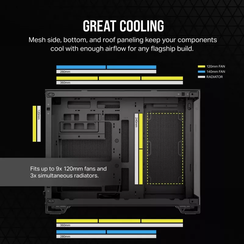 CORSAIR Case per PC - Mid-Tower - 2500x Dual Chamber - nero