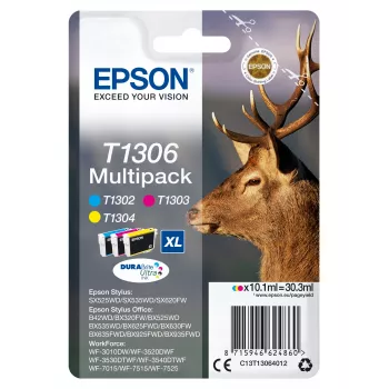 Epson Stag Multipack 3 colori T1306 inchiostro DURABrite Ultra, autonomia alta (XL), ciano, magenta, giallo, inchiostro pigmentato, 10,1 ml, 1 pz., confezione multipla
