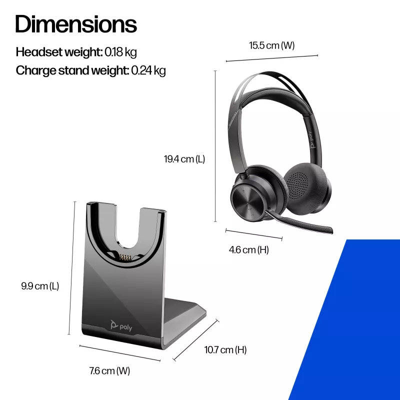 HP Poly Voyager Focus 2 Headset USB-C-C + adattatore USB-C/A + base di ricarica