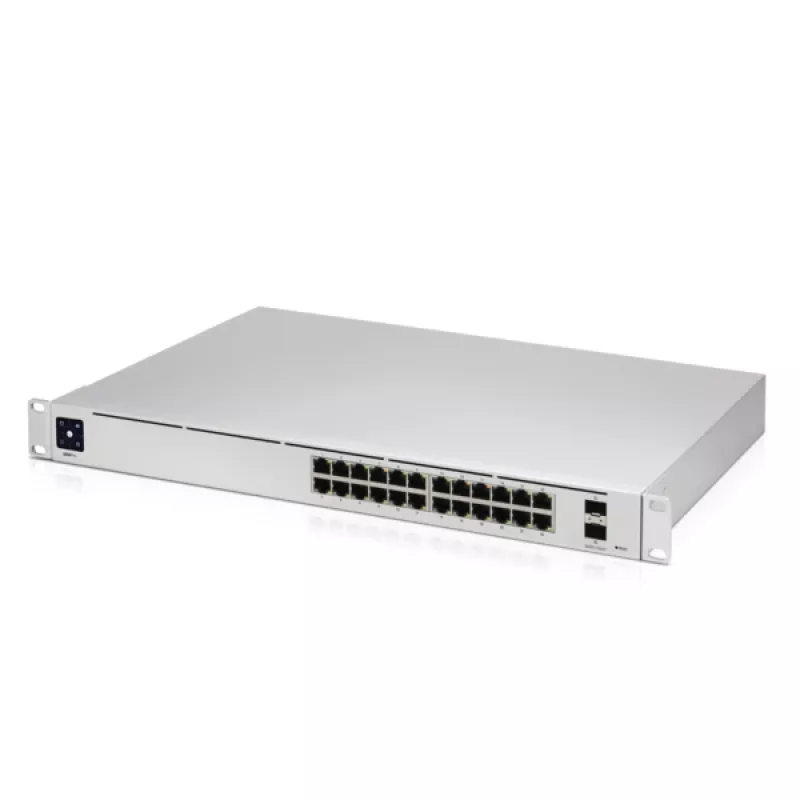 Switch gestito UBIQUITI USW-PRO-24-EU — 24× Gigabit RJ-45, 2× SFP+, L2/L3, montaggio a rack, argento