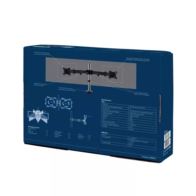 ARCTIC Z2 (Gen 3) - braccio doppio per monitor con hub USB