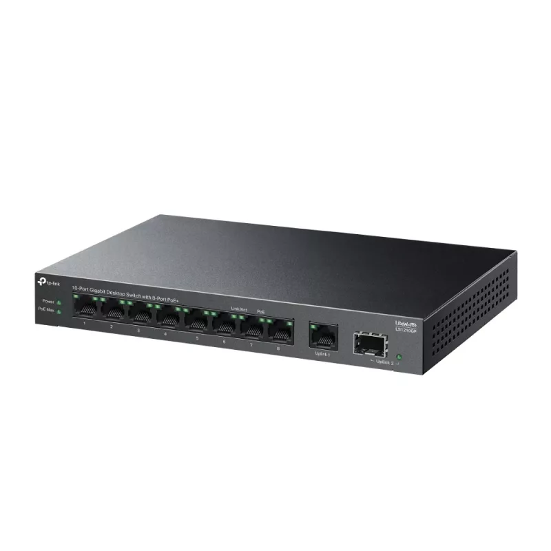 Switch non gestito TP-LINK LS1210GP 10 porte Gigabit, 8× PoE+ (61 W totali), 1× SFP, 9× RJ‑45 Gigabit