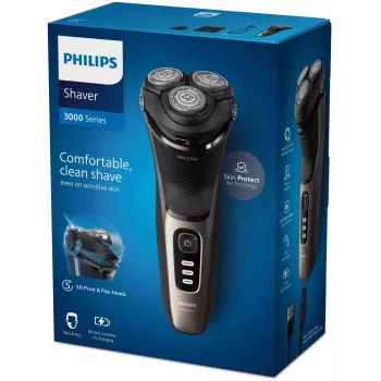 Rasoio elettrico Philips 3000 Series S3242/12 — sistema rotante a 3 testine, rasatura bagnata e asciutta, 60 min. di autonomia, litio-ione