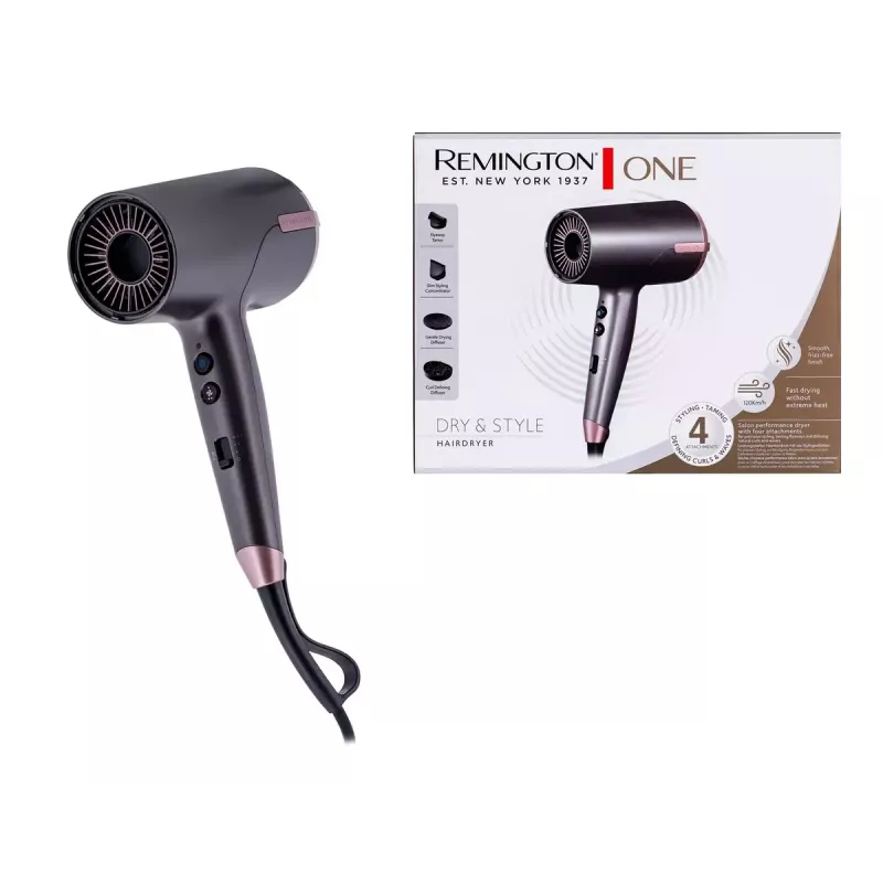 Asciugacapelli Remington D6077 2000 W, funzione ioni, getto freddo, diffusore, 3 livelli di temperatura, grigio/bronzo