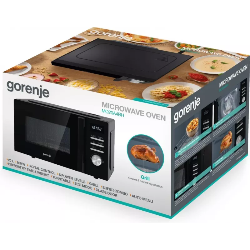 Microonde combinato Gorenje MO20A4BH — 20 L, 800 W, nero, 5 livelli di potenza