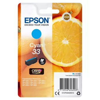Epson confezione singola arancione inchiostro ciano 33 Claria Premium, portata standard, ciano, 4,5 ml, 1 pz., 300 pagine