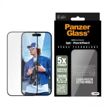 PanzerGlass ® Ceramic Screen Protector iPhone 16 | 15 | Ultra-Wide Fit con EasyAligner