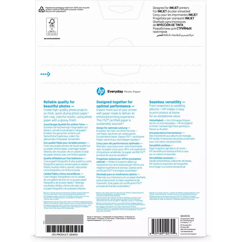 HP Everyday Photo Paper, lucida, 200 g/m², A4 (210 x 297 mm), 25 fogli