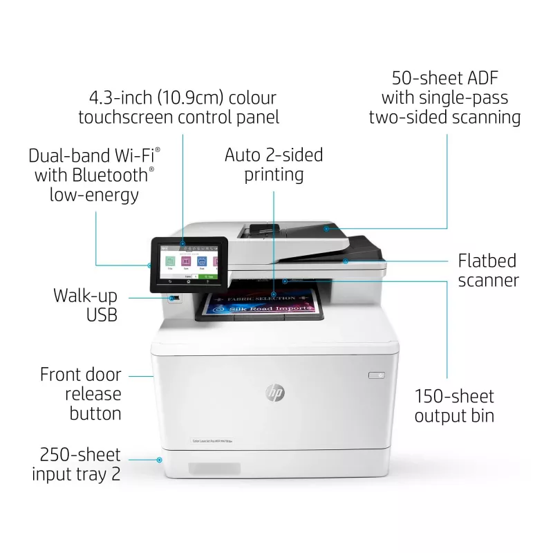 HP Color LaserJet Pro MFP M479fnw, stampa, copia, scansione, fax, e-mail, scansione a e-mail/PDF; ADF da 50 fogli senza pieghe