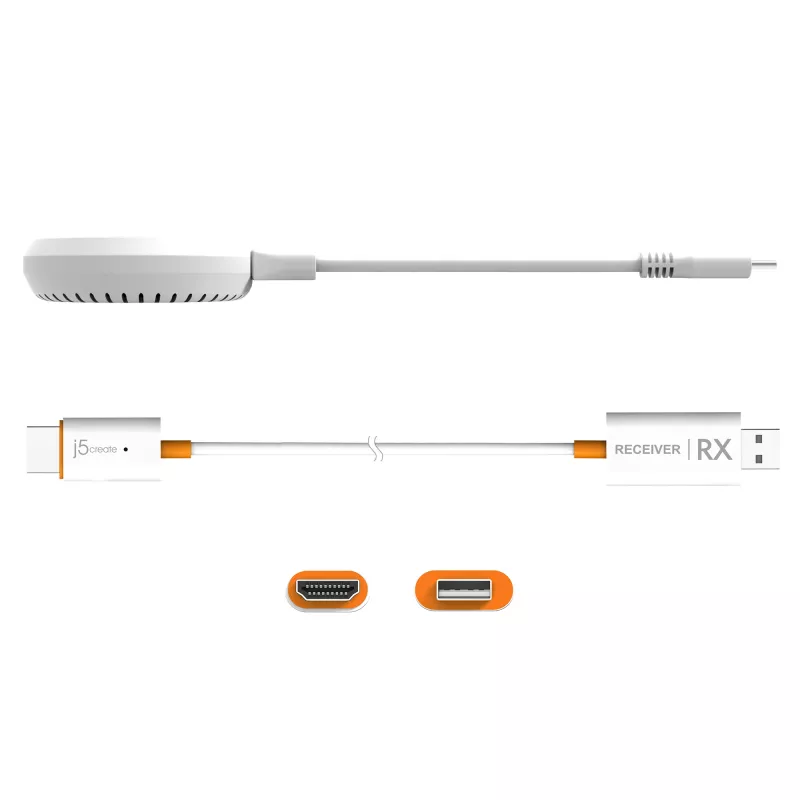j5create JVAW62 ScreenCast USB-C® Wireless Display HDMI™ Extender, bianco e arancione