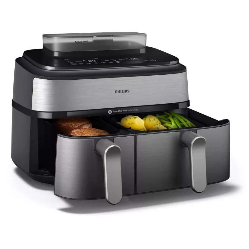 Philips serie 5000 NA555/00 friggitrice doppia 9 L stand-alone 2750 W friggitrice ad aria argento