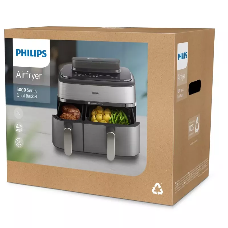 Philips serie 5000 NA555/00 friggitrice doppia 9 L stand-alone 2750 W friggitrice ad aria argento