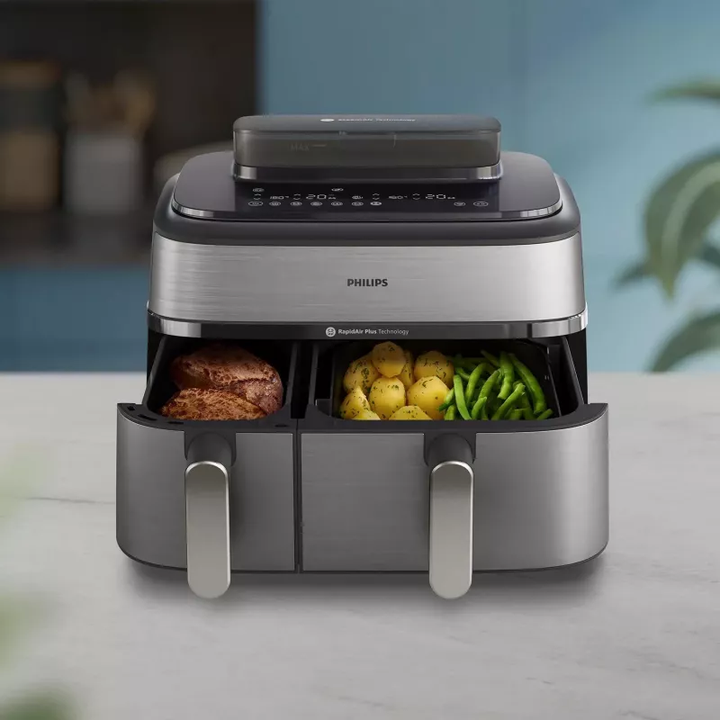 Philips serie 5000 NA555/00 friggitrice doppia 9 L stand-alone 2750 W friggitrice ad aria argento