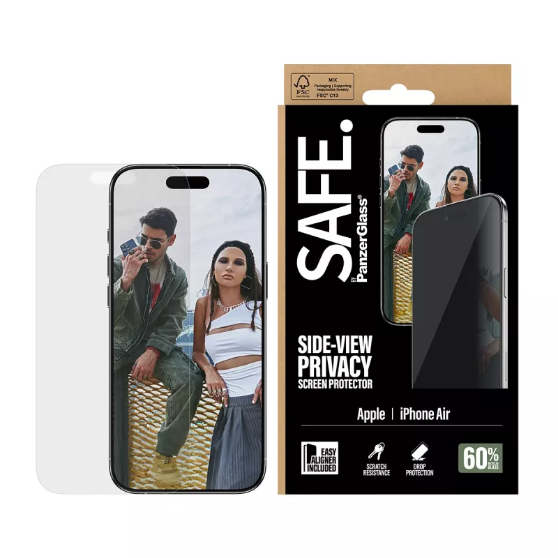 PanzerGlass SAFE. Privacy protezione display per Apple iPhone Air — vetro temperato, Ultra-Wide Fit, EasyAligner, antigraffio e antishock