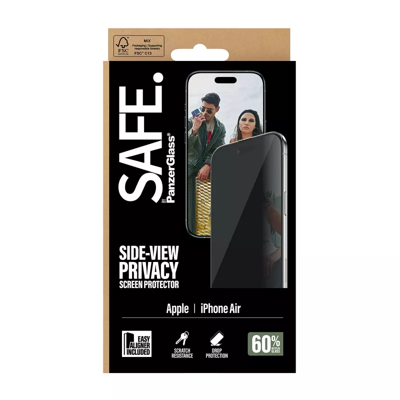 PanzerGlass SAFE. Privacy protezione display per Apple iPhone Air — vetro temperato, Ultra-Wide Fit, EasyAligner, antigraffio e antishock