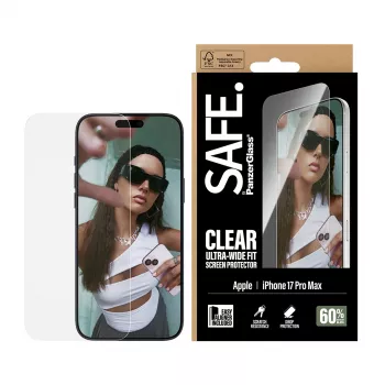 PanzerGlass SAFE. by pellicola protettiva per display per iPhone 17 Pro Max — Ultra-Wide Fit, vetro temperato, installazione a secco, 1 pezzo