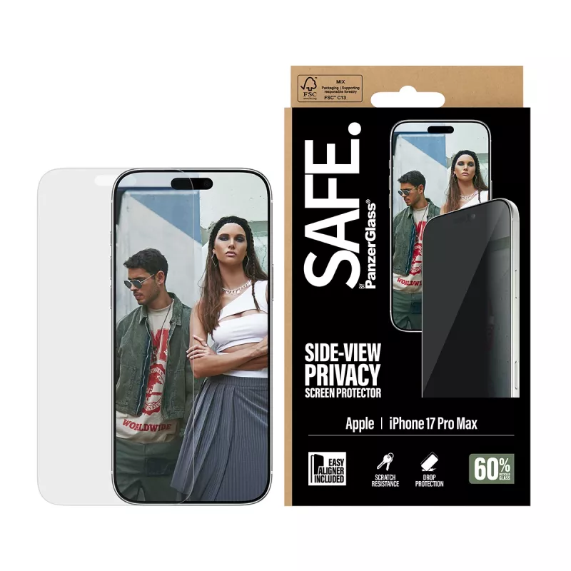 PanzerGlass SAFE. by ® 2-Way Privacy Screen Protector iPhone 17 Pro Max | Ultra-Wide Fit con EasyAligner