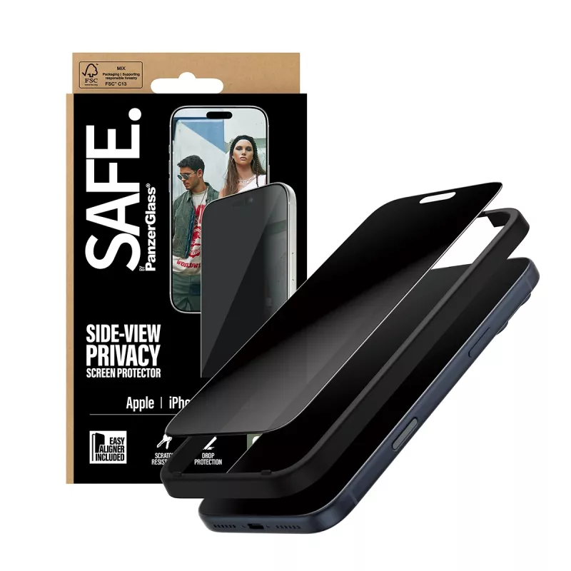 PanzerGlass SAFE. by ® 2-Way Privacy Screen Protector iPhone 17 Pro Max | Ultra-Wide Fit con EasyAligner