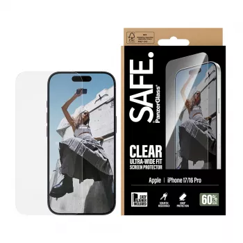 PanzerGlass SAFE. by ® Screen Protector iPhone 17 | iPhone 16 Pro | Ultra-Wide Fit con EasyAligner