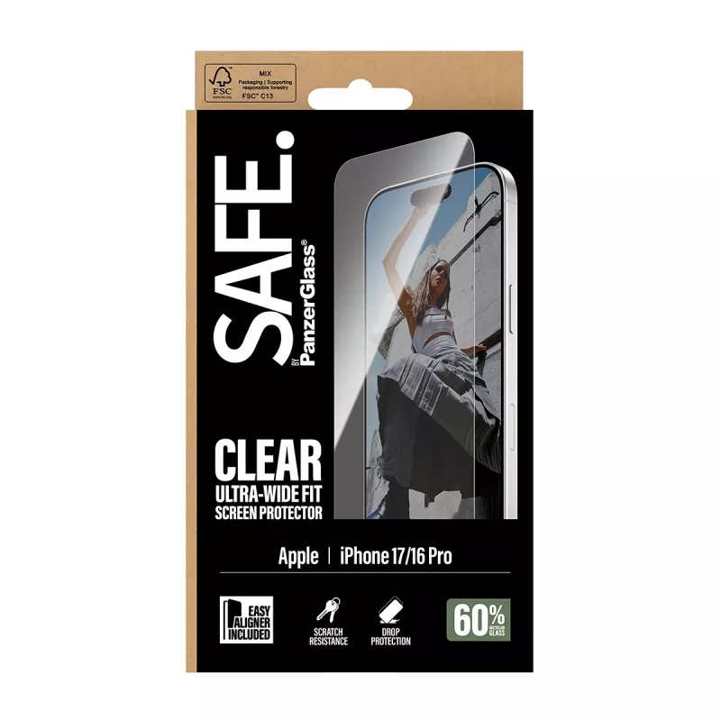 PanzerGlass SAFE. by ® Screen Protector iPhone 17 | iPhone 16 Pro | Ultra-Wide Fit con EasyAligner