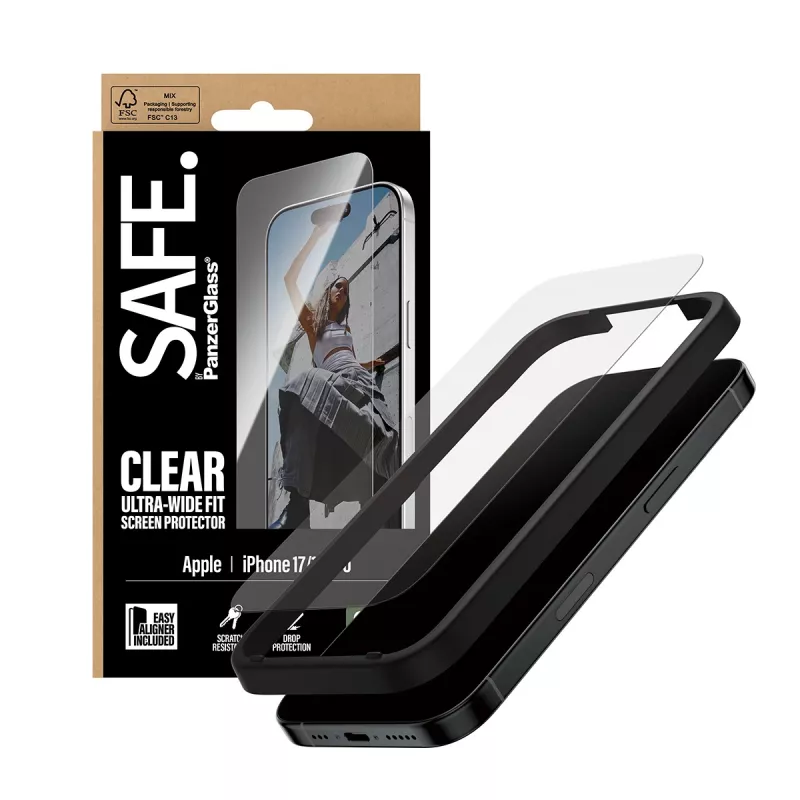 PanzerGlass SAFE. by ® Screen Protector iPhone 17 | iPhone 16 Pro | Ultra-Wide Fit con EasyAligner