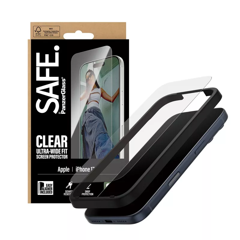 PanzerGlass SAFE. by ® Screen Protector iPhone 17 Pro | Ultra-Wide Fit con EasyAligner