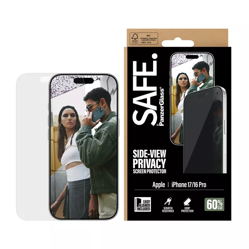 PanzerGlass SAFE. by ® 2-Way Privacy Screen Protector iPhone 17 | iPhone 16 Pro | Ultra-Wide Fit con EasyAligner