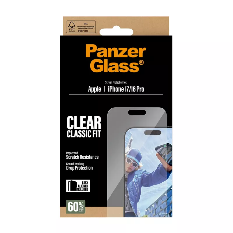 PanzerGlass ® pellicola protettiva per display iPhone 17 | iPhone 16 Pro | Classic Fit con EasyAligner
